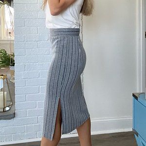 Loft Striped Pull On Slit Skirt - Petite S - Blue